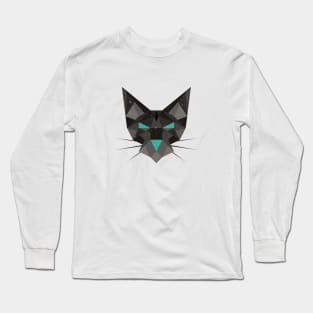 Geometric Polygonal Black Cat Long Sleeve T-Shirt